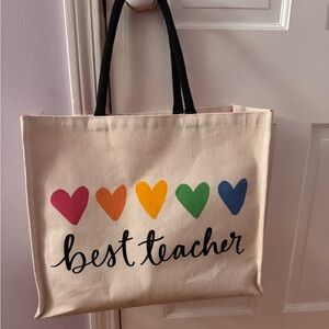 Colorful “Best Teacher” Canvas Tote Bag
